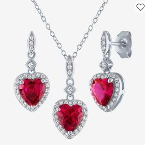 Radiant Lab Created Red Ruby Sterling Silver Heart 2-pc. Jewelry Set